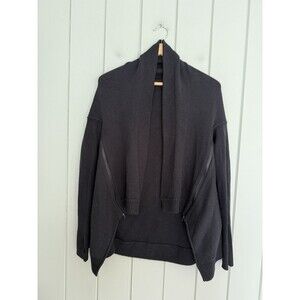 Lululemon Wrap It Up Knit Cardigan Sweater 2 Merino Wool Black Zippers